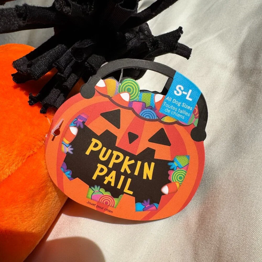 NWT Bark Box Dog Toy PUPKIN PAIL, Pumpkin Trick or Treat Bag, Orange, Size S-L